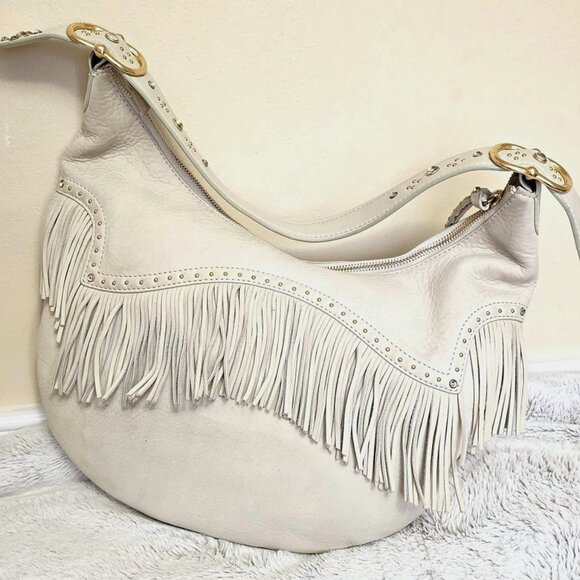 Michael Kors Suede Leather Fringed Hobo Handbag retired style - Picture 6 of 14
